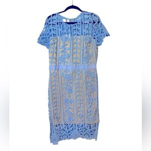 Light blue crochet lace dress with nude slip size L​